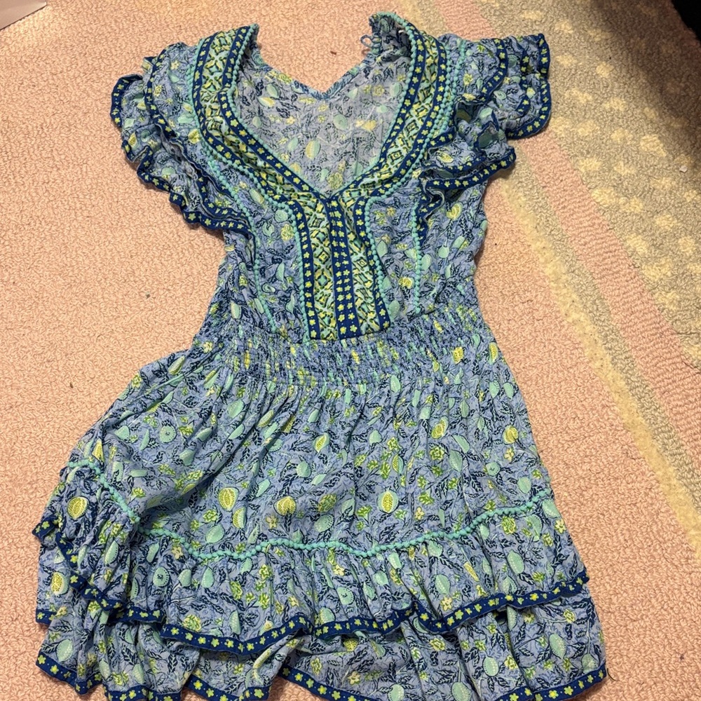 Poupette St. Barth Blue and Yellow Floral Dress size 6